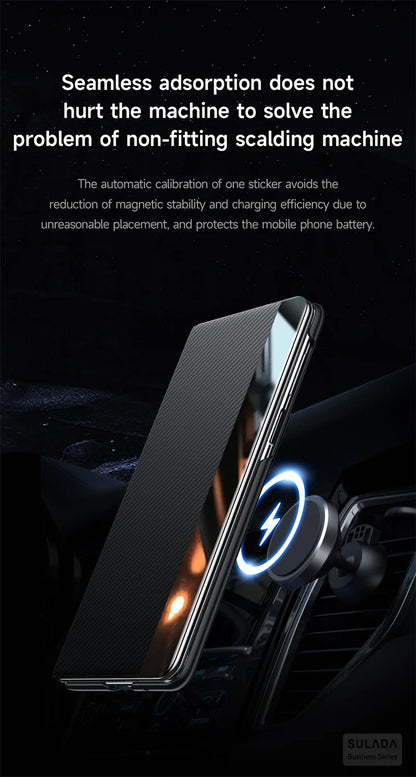 Carbon Fiber Magsafe Flip Case for Z Fold 7/6 – Leather Business Window View