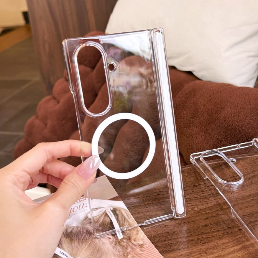 for Magsafe Transparent Hard Acrylic Case for Samsung Galaxy Z Fold 7 6 5 4 zfold Fold7 Magnetic Clear Shockproof Slim Cover