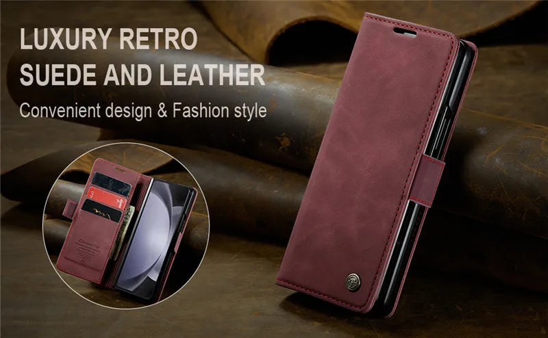 CaseMe Retor Leather Wallet Card Slot Phone Case for Samsung Galaxy Z Fold 7 6 5 4 Fold5 Fold6 Shockproof Flip Stand Cover Coque
