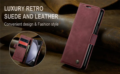 CaseMe Retor Leather Wallet Card Slot Phone Case for Samsung Galaxy Z Fold 7 6 5 4 Fold5 Fold6 Shockproof Flip Stand Cover Coque