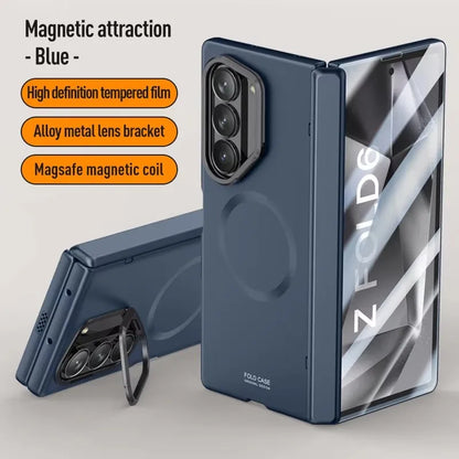 Magnetic Hinged Holder Cover For Samsung Galaxy Z Fold 6 Fold6 zfold6 Case With Tempered Glass Shockproof Cases Kickstand Fundas