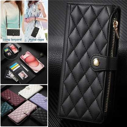 Crossbody Lanyard Leather Zip Wallet Card Slot Phone Case for Samsung Galaxy Z Fold 7 6 5 4 3 Wrist Strap Flip Stand Cover Etui