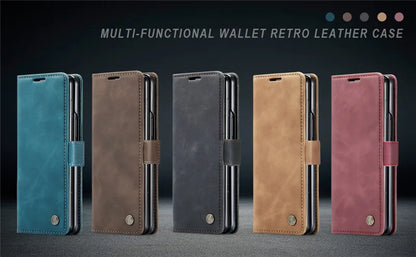 CaseMe Retor Leather Wallet Card Slot Phone Case for Samsung Galaxy Z Fold 7 6 5 4 Fold5 Fold6 Shockproof Flip Stand Cover Coque
