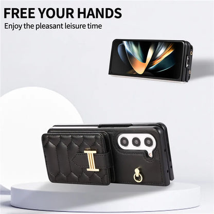 Crossbody Lanyard Leather Phone Case for Samsung Galaxy Z Fold 6 5 4 3 Fold6 Fold5 Fold4 Fold3 Wrist Rope Wallet Card Cover Etui