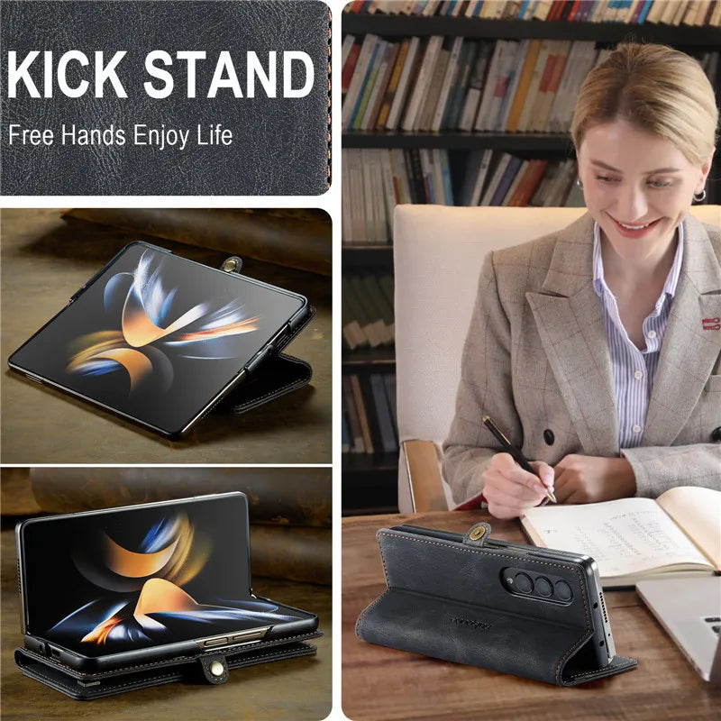 Retor Magnetic Leather Wallet Card Slots Phone Case for Samsung Galaxy Z Fold 7 6 5 4  Fold6 Fold5 Fold4 Flip Stand Cover Bag