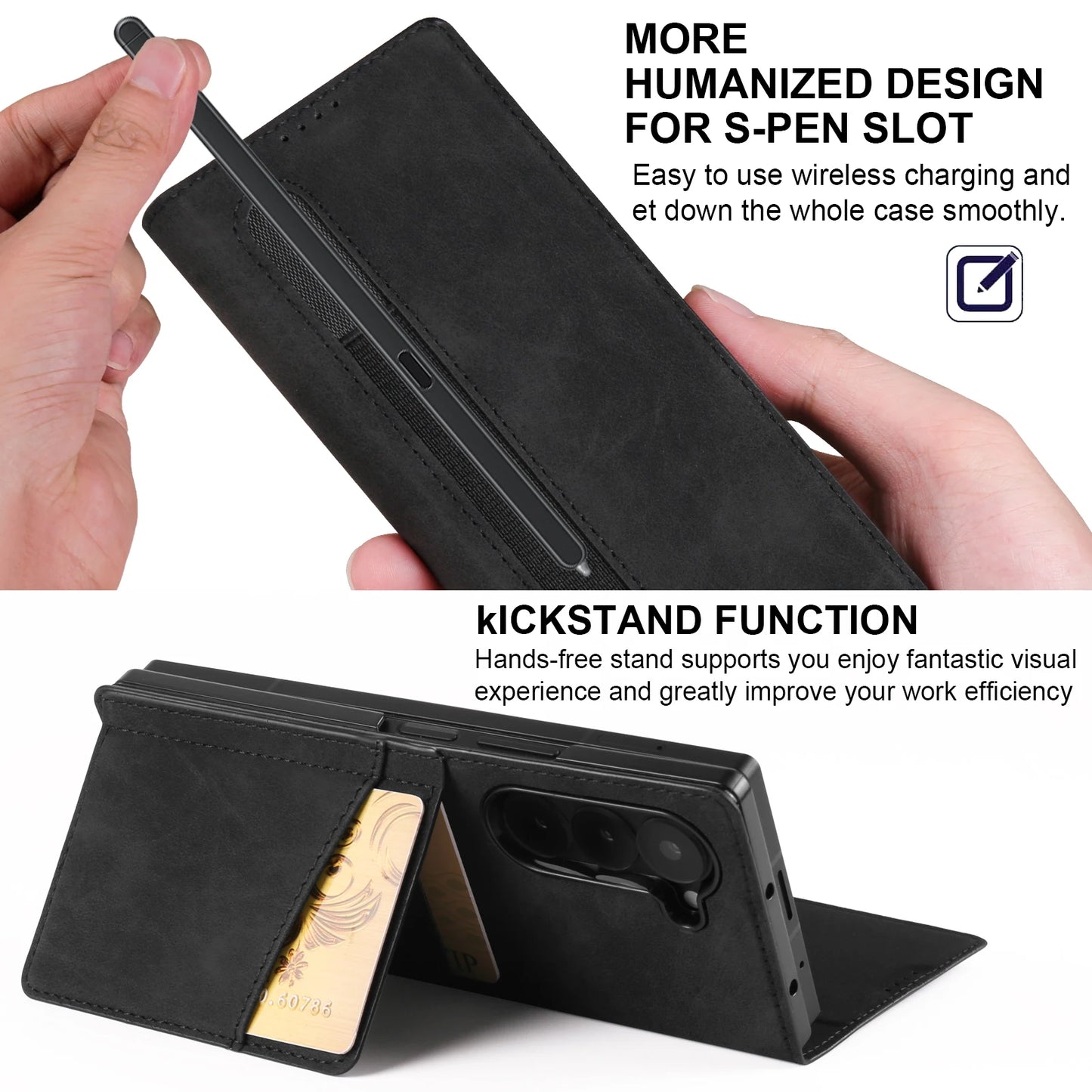 Forwenw Luxury Card Bag Holder Leather Case for Galaxy Z Fold 7 Fold 6 Fold 5 Fold 4 Fold 3 Pen Slot Holder Folding Cover Funda