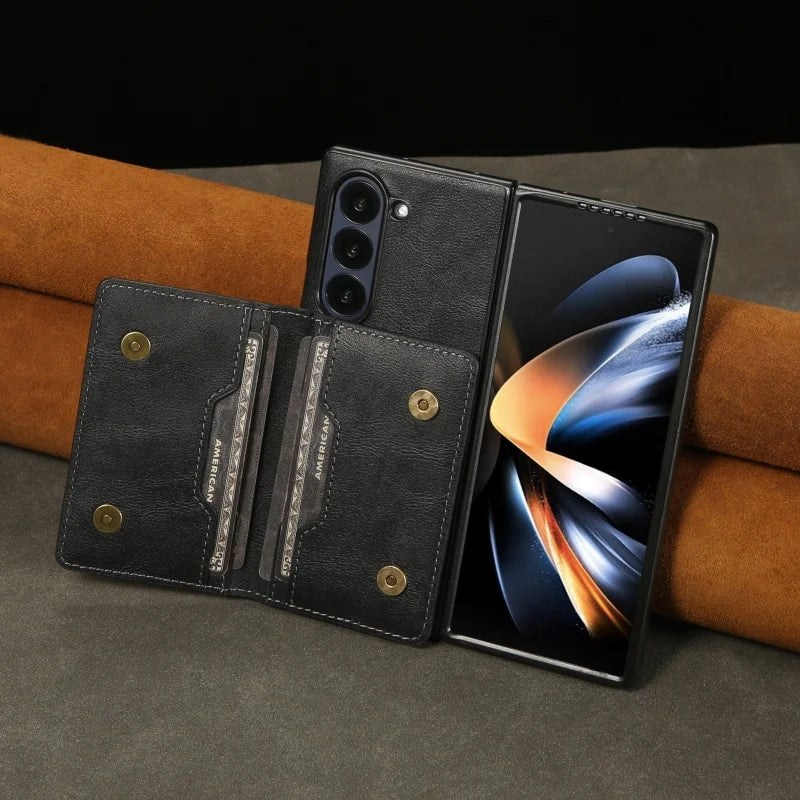 MagSafe Wireless Charging Leather Purse Phone Case For Samsung Galaxy Z Fold 7 6 5 4 3 Fold7 Fold6 Fold5 Flip Wallet Card Cover