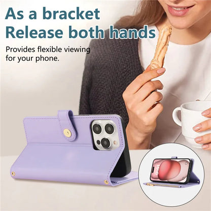 Crossbody Lanyard Leather Zip Wallet Card Slot Phone Case for Samsung Galaxy Z Fold 7 6 5 4 3 Wrist Strap Flip Stand Cover Etui