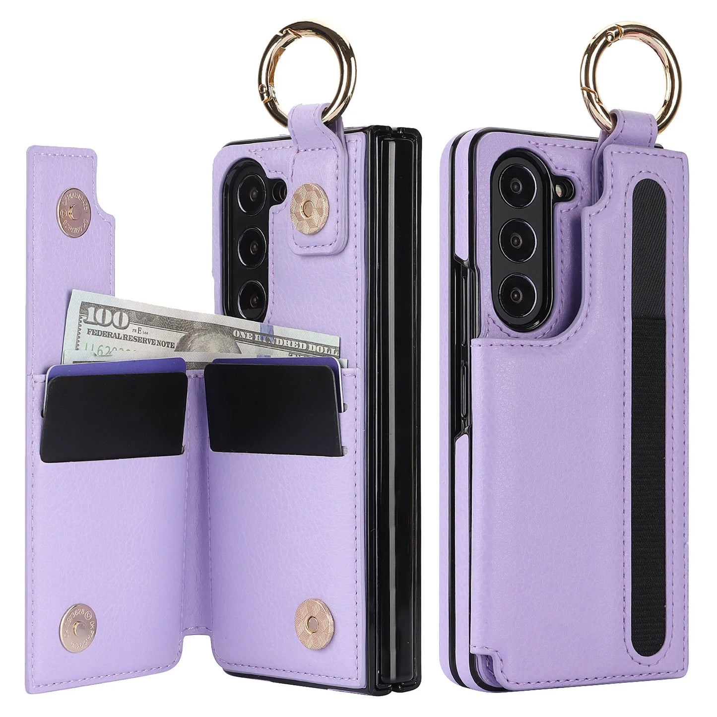 Fold7 Ring&Pen Slot Pu Leather Phone Case for Samsung Galaxy Z Fold 7 6 5 4 3 Metal Double Buckle Flip Card Holder Wallet Cover