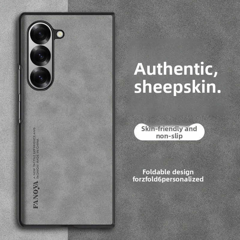 Luxury Sheepskin Leather TPU Camera Protect Sheepskin Fold Soft Phone Case for Samsung Galaxy Z Fold 7 6 5 4 3 Skin Feel Cover