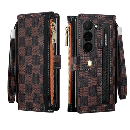 Leather Card Wallet With S Pen Solt Case For Samsung Galaxy Z Fold 6 5 4 3 2 ZFold6 Fold Multifunctional Zipper Protection Cover