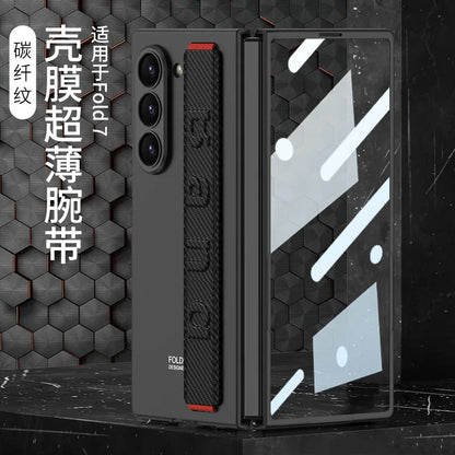 ZFold 7 High-end Screen Film+Phone Case for Samsung Galaxy Z Fold 7 6 Slim Elastic Wristband Wireless Charging Tough Pc Cover