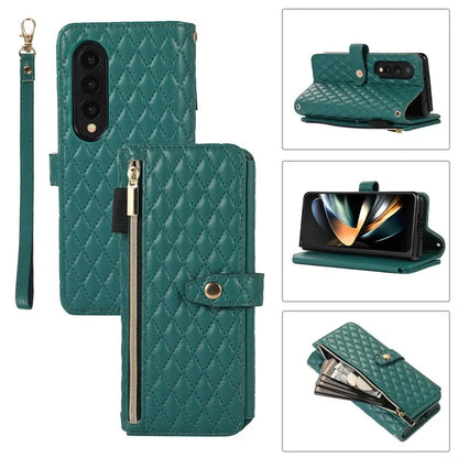 Luxury Lanyard Leather Flip Stand Phone Case for Samsung Galaxy Z Fold 7 6 5 4 3 Fold6 Fold5 Fold3 Fold4 Zip Wallet Card Cover