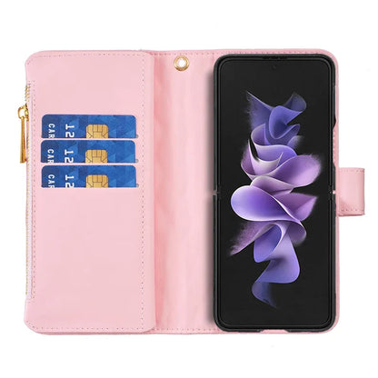 Luxury Lanyard Zipper Wallet Card Slot Phone Case For Samsung Galaxy Z Fold 7 6 5 4 3 Fold6 Fold5 Fold4 Leather Flip Stand Cover