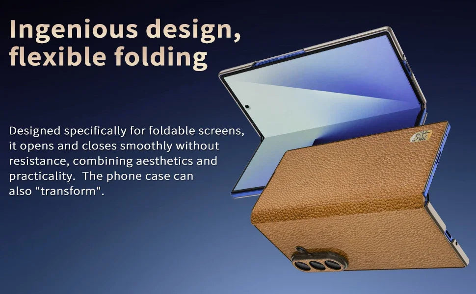 Genuine Cowhide Leather Phone Case for Samsung Galaxy Z Fold 7 Fold6 5 W24 W25 Fine Hole Lens Bumper Magnetic Suction Edge Cover