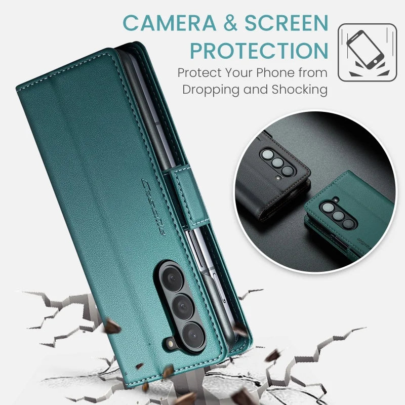 Luxury Magnetic Leather Wallet Multi Card Phone Case for Samsung Galaxy Z Fold 7 6 5 Fold6 Fold5 Shockproof Stand Cover Back Bag