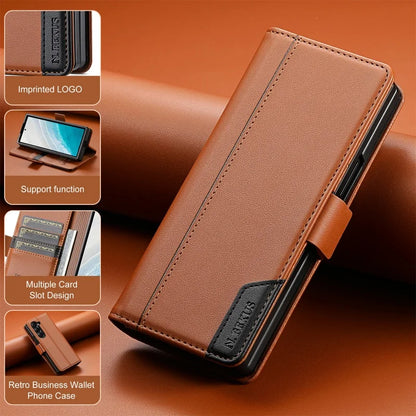 Luxury Magnetic Anti-theft Brush Leather Wallet Card Slot Phone Case for Samsung Galaxy Z Fold 7 6 5 4 3 Purse Holder Cover Etui