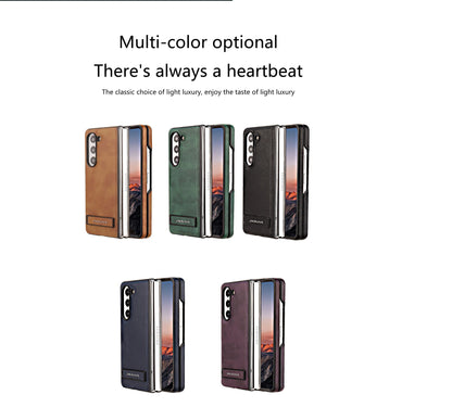 Z Fold 6 Electroplated Frame Bracket flip Leather cell Phone Case for Samsung Galaxy Z Fold 6 5 4 3 Anti Fingerprint Back Cover