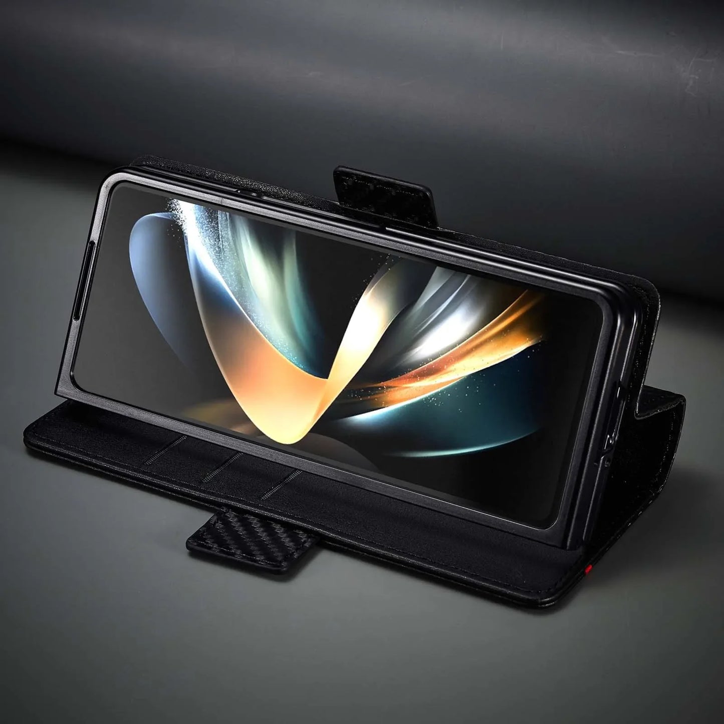 ZFold 7 Carbon Fiber Texture Phone Case for Samsung Galaxy Z Fold 7 6 5 4 3 W23 W22 5G Buckle Pu Leather Card Slot Holder Wallet