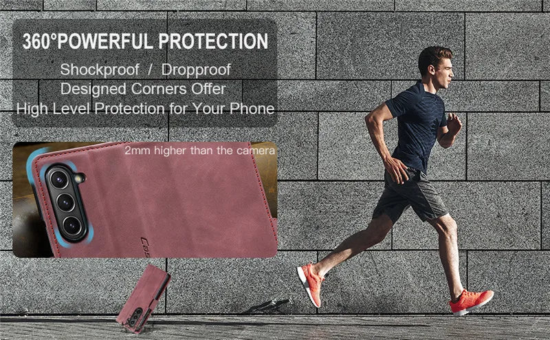 CaseMe Retor Leather Wallet Card Slot Phone Case for Samsung Galaxy Z Fold 7 6 5 4 Fold5 Fold6 Shockproof Flip Stand Cover Coque