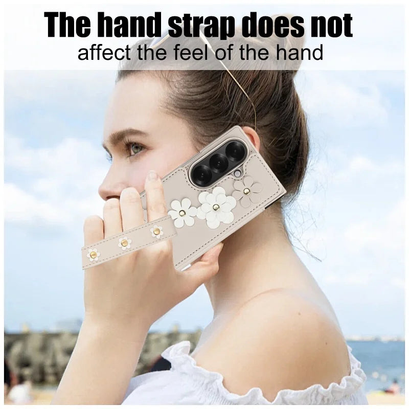 Long Lanyard Leather Wallet Card Slot Phone Case for Samsung Galaxy Z Fold 7 6 5 4 Wrist Strap Flip Purse Holder Cover Back Bag