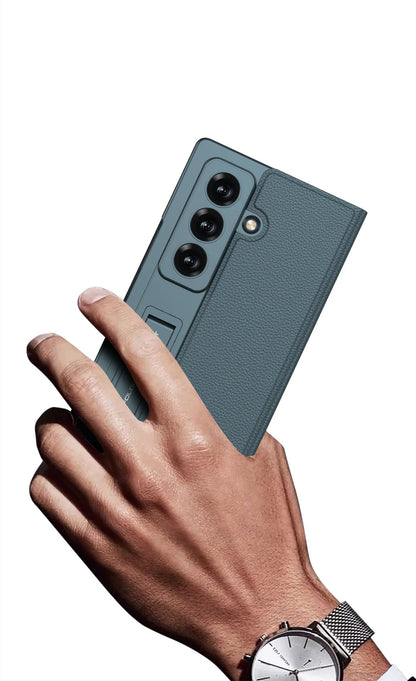 Fold7 Film+Phone Case for Samsung Galaxy Z Fold 7 Card Holder Magnetic Buckle Wallet Flip Wireless Charging Stand Leather Cover