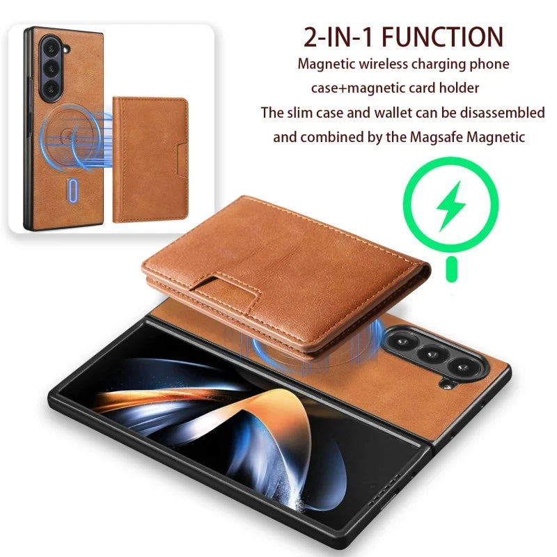 MagSafe Wireless Charging Leather Purse Phone Case For Samsung Galaxy Z Fold 7 6 5 4 3 Fold7 Fold6 Fold5 Flip Wallet Card Cover