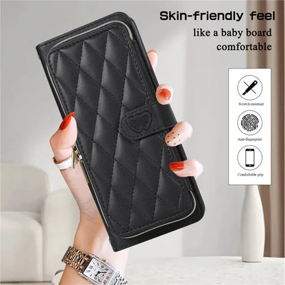 Crossbody Lanyard Zip Leather Wallet Card Phone Case for Samsung Galaxy Z Fold 7 6 5 4 3 Luxury Wrist Rope Flip Stand Cover Bag