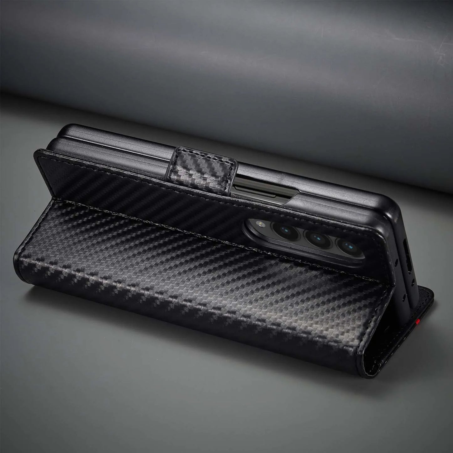 ZFold 7 Carbon Fiber Texture Phone Case for Samsung Galaxy Z Fold 7 6 5 4 3 W23 W22 5G Buckle Pu Leather Card Slot Holder Wallet