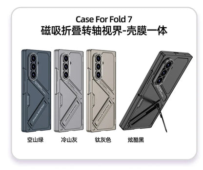 Magnetic Invisible Bracket Phone Case for Samsung Galaxy Z Fold 7 Fold7 Hinge/Screen Protection Film Slim Shockproof Hard Cover