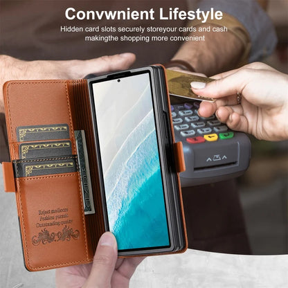 Luxury Magnetic Anti-theft Brush Leather Wallet Card Slot Phone Case for Samsung Galaxy Z Fold 7 6 5 4 3 Purse Holder Cover Etui