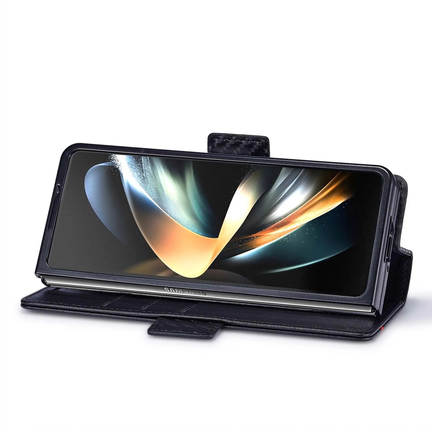 ZFold 7 Carbon Fiber Texture Phone Case for Samsung Galaxy Z Fold 7 6 5 4 3 W23 W22 5G Buckle Pu Leather Card Slot Holder Wallet