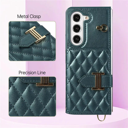 Crossbody Lanyard Leather Wallet Card Phone Case for Samsung Galaxy Z Fold 7 6 5 4 3 Fold6 Fold5 Fold4 Fold3 Wrist Rope Cover