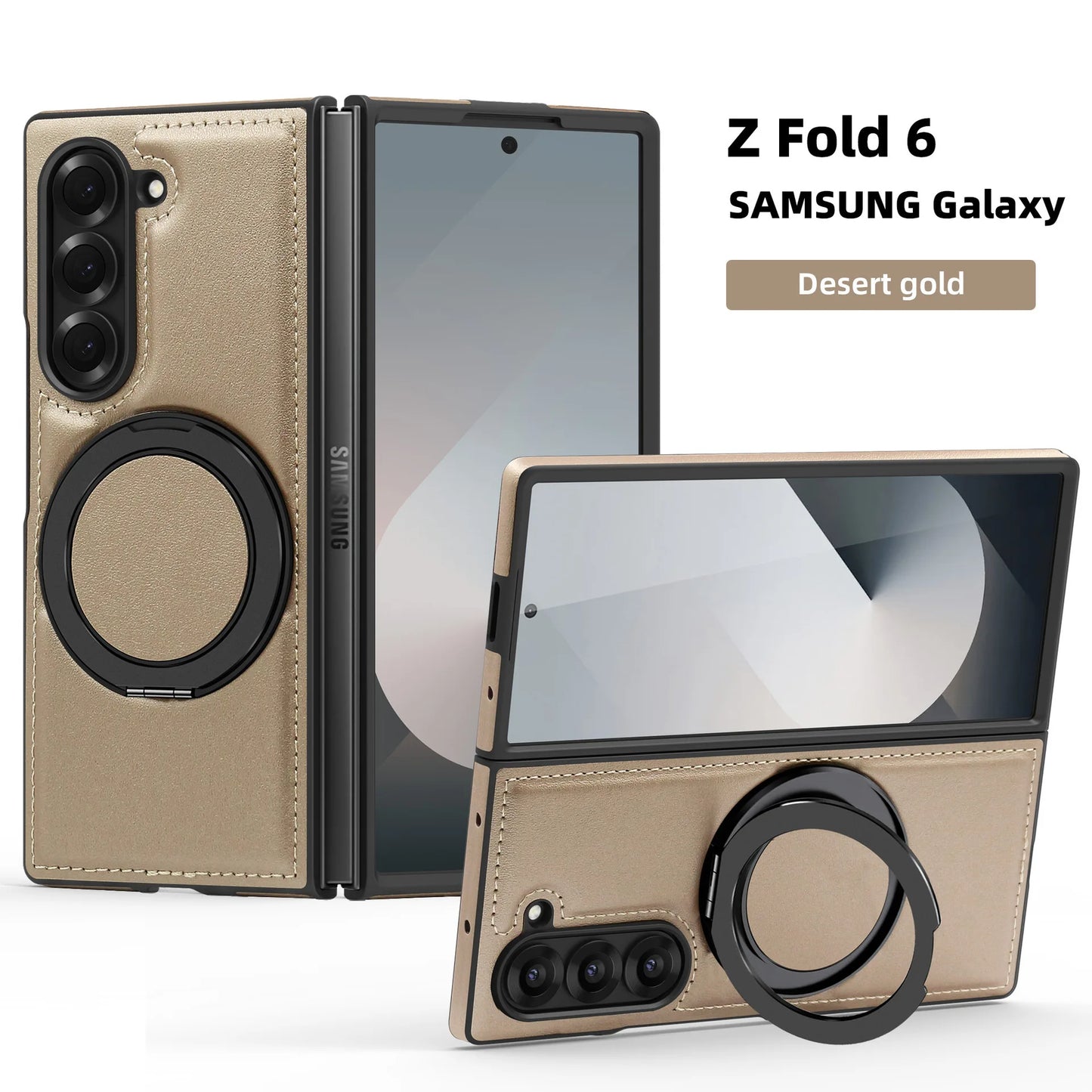Phone Case for Samsung Galaxy Z Fold 7 Fold6 5 4 3 Strong Magnetic Ring&360 °rotating Bracket Wireless Charging Pu Leather Cover