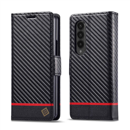 ZFold 7 Carbon Fiber Texture Phone Case for Samsung Galaxy Z Fold 7 6 5 4 3 W23 W22 5G Buckle Pu Leather Card Slot Holder Wallet