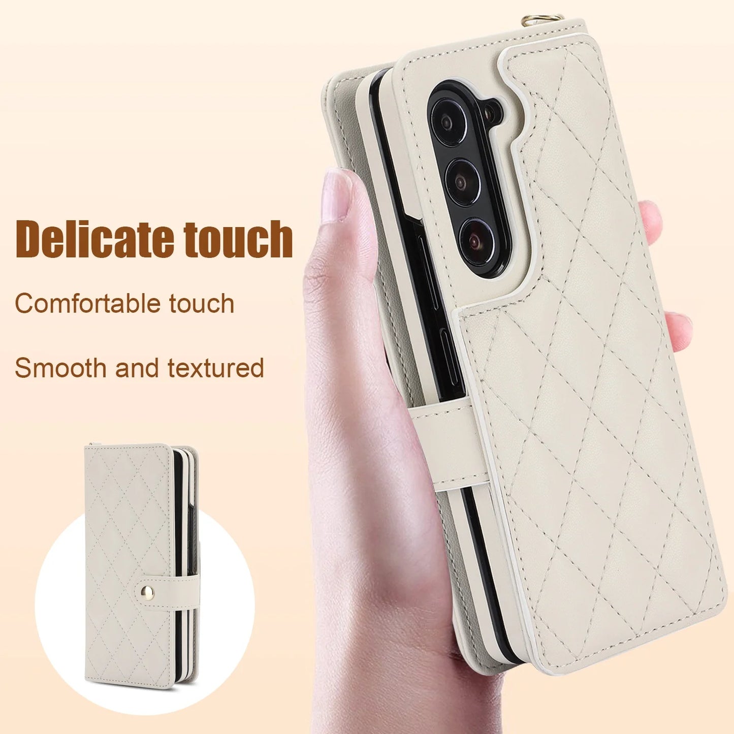 Ring Leather Zipper Wallet Card Slot Phone Case for Samsung Galaxy Z Fold 7 6 5 4 3 Shock Proof Flip Purse Holder Cover Hoesje