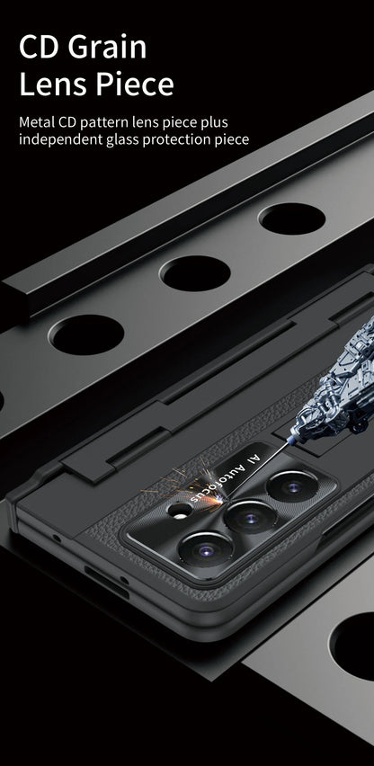 For Samsung Galaxy Z Fold 7 6 5 4 5G With Screen Protect Glass Film Luxury Leather One-Piece Plating Stand Hinge Shockproof Case