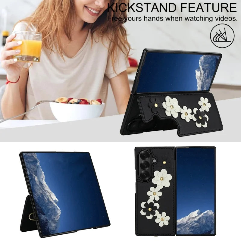 Long Lanyard Leather Wallet Card Slot Phone Case for Samsung Galaxy Z Fold 7 6 5 4 Wrist Strap Flip Purse Holder Cover Back Bag