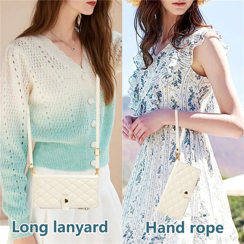 Crossbody Lanyard Leather Zip Wallet Card Slot Phone Case for Samsung Galaxy Z Fold 7 6 5 4 3 Wrist Strap Flip Stand Cover Etui