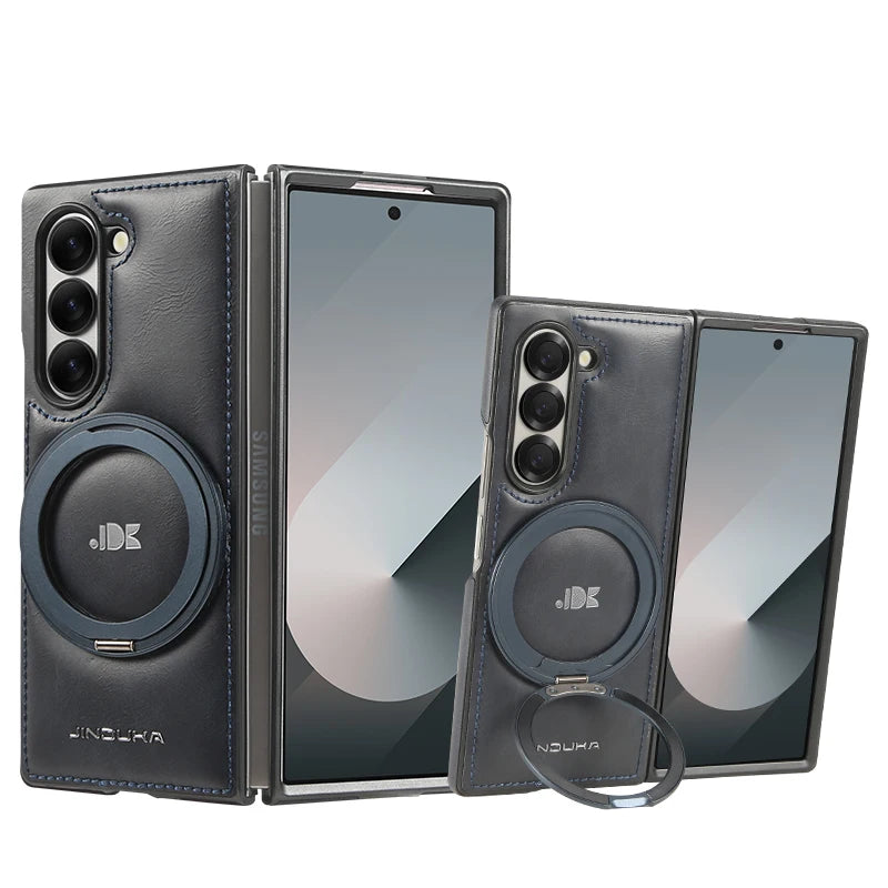 Z Fold7 Magnetic Electroplated Bracket Leather Flip Moblie Phone Case for Samsung Galaxy Z Fold 6 5 4 3 Protective Hard Cover