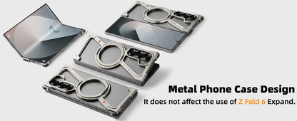Oatsbasf Magnetic Phone Case for Samsung Galaxy Z Fold 6 5 Metal Slim Phone Protective Cover Shell with 360° Rotatable Stand
