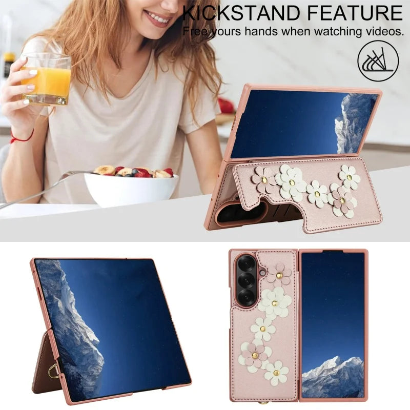 Long Lanyard Leather Wallet Card Slot Phone Case for Samsung Galaxy Z Fold 7 6 5 4 Wrist Strap Flip Purse Holder Cover Back Bag