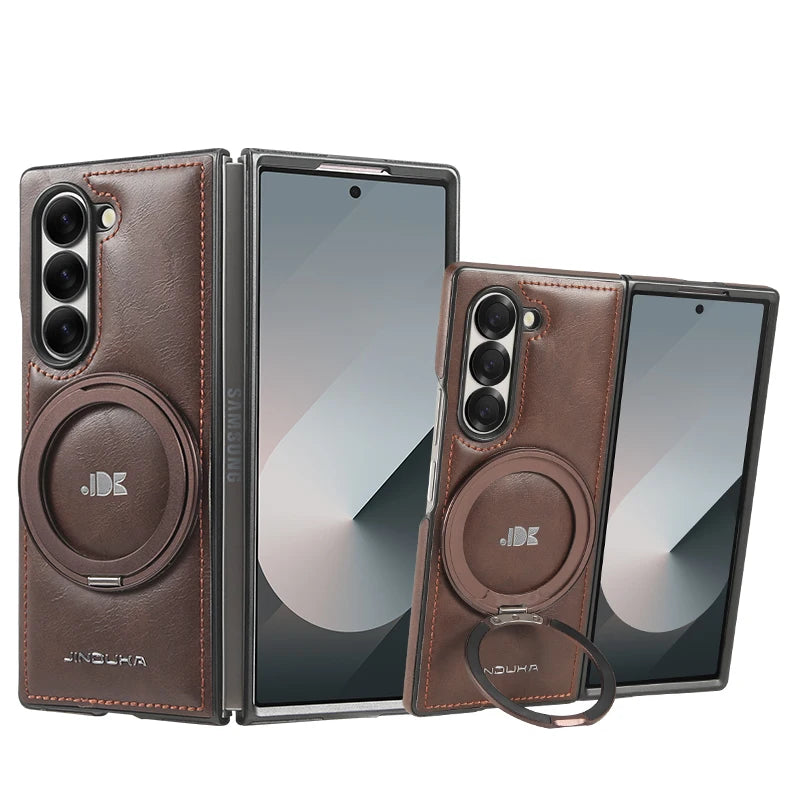 Z Fold7 Magnetic Electroplated Bracket Leather Flip Moblie Phone Case for Samsung Galaxy Z Fold 6 5 4 3 Protective Hard Cover