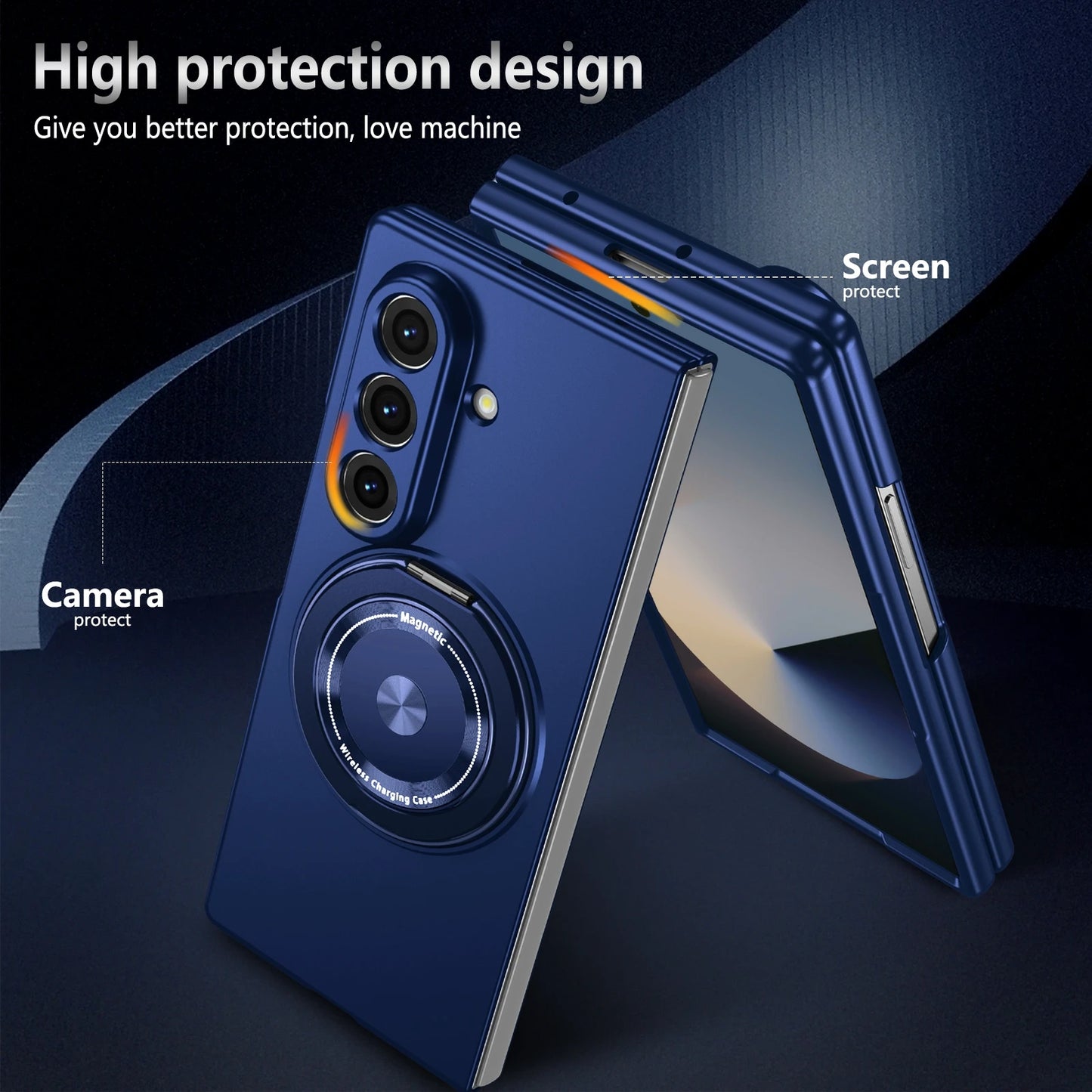 Luxury Military Armor Solid Color Magnetic 360 Bracket Phone Case For Samsung Z Fold 7 6 5 4 3 Wireless Charge Shockproof Cover