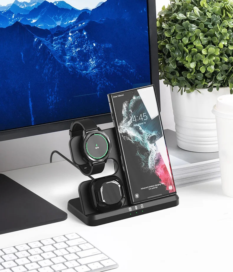 Galaxy Watch and Buds/Phones 3 in 1 Charger Wireless Charging Station for Samsung Watch 7 6 5 Pro/4 Active S25 Ultra S24 Flip 6