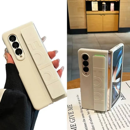 Luxury Wrist Strap Holder Phone Case For Samsung Z Fold 7 Cases Ultra Thin Matte PC Silicone Cover For Samsung Z Fold 6 5 4 3