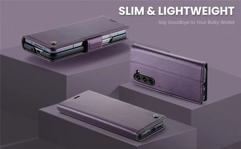 Luxury Magnetic Leather Wallet Multi Card Phone Case for Samsung Galaxy Z Fold 7 6 5 Fold6 Fold5 Shockproof Stand Cover Back Bag