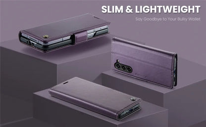 Luxury Magnetic Leather Wallet Multi Card Phone Case for Samsung Galaxy Z Fold 7 6 5 Fold6 Fold5 Shockproof Stand Cover Back Bag