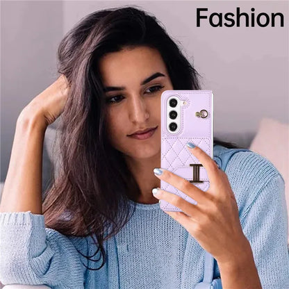 Crossbody Lanyard Leather Wallet Card Phone Case for Samsung Galaxy Z Fold 7 6 5 4 3 Fold6 Fold5 Fold4 Fold3 Wrist Rope Cover