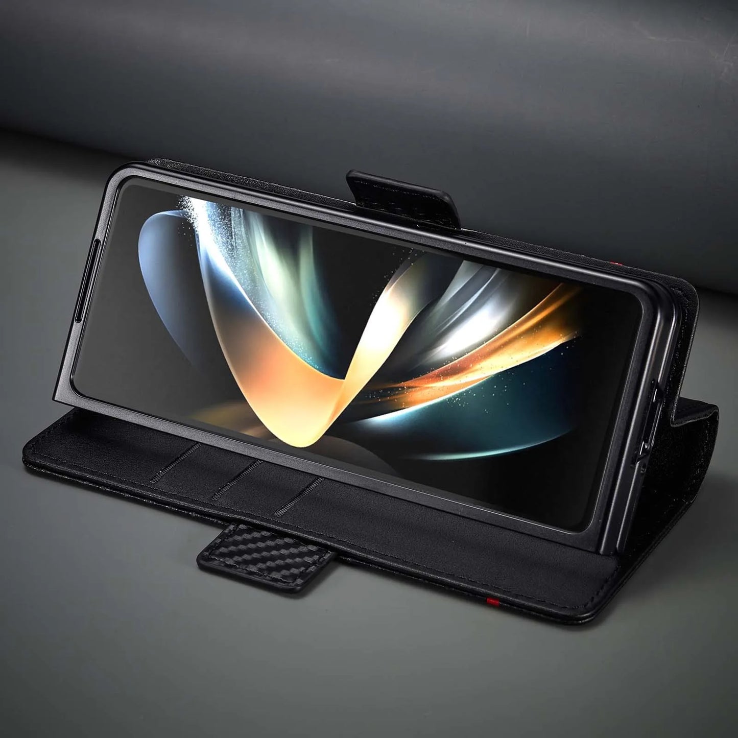 ZFold 7 Carbon Fiber Texture Phone Case for Samsung Galaxy Z Fold 7 6 5 4 3 W23 W22 5G Buckle Pu Leather Card Slot Holder Wallet